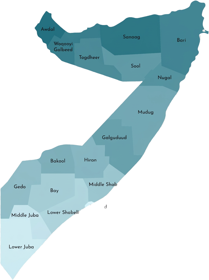 Map of Somalia showing its regions including Banadir and the South West State